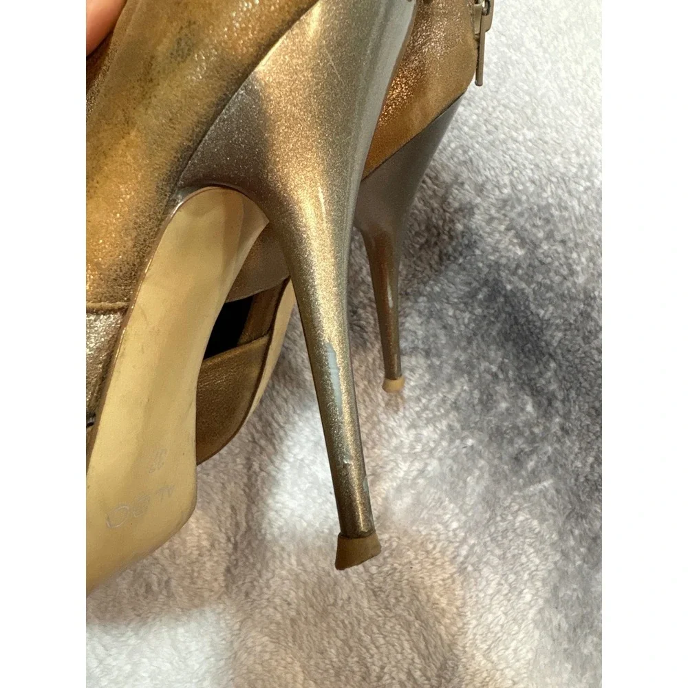 Aldo Bronze Metallic Cutout Pointed Toe Stiletto Ankle Boots Size 37 US 7